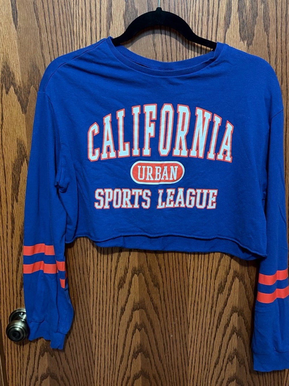 H&M Blue Long Sleeve 'California Urban Sports League' Crop Top